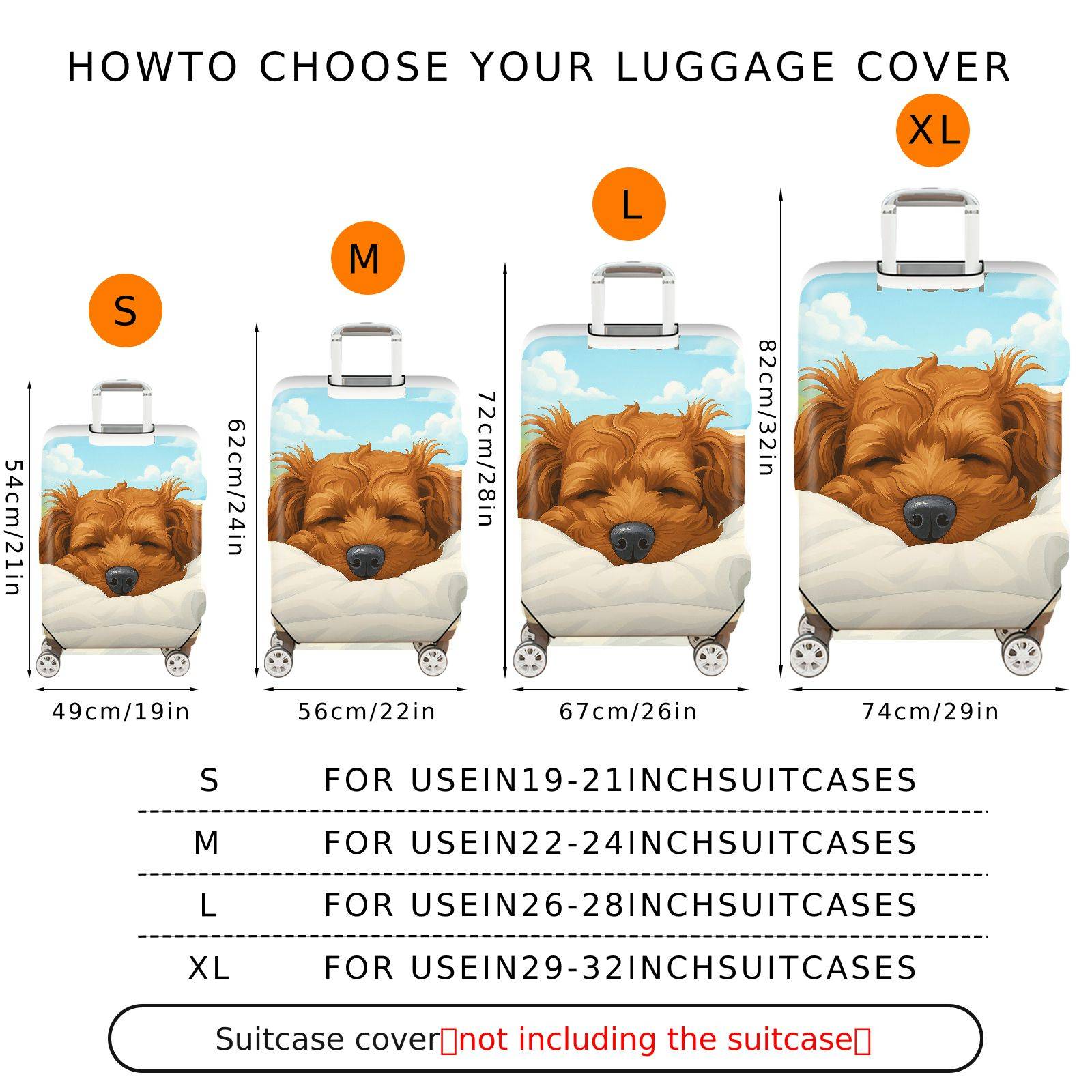 1-Piece Dog Sleeping Clouds Fun Cute Cozy  Suitcase Luggage Cover, Stretch Protective Sleeve