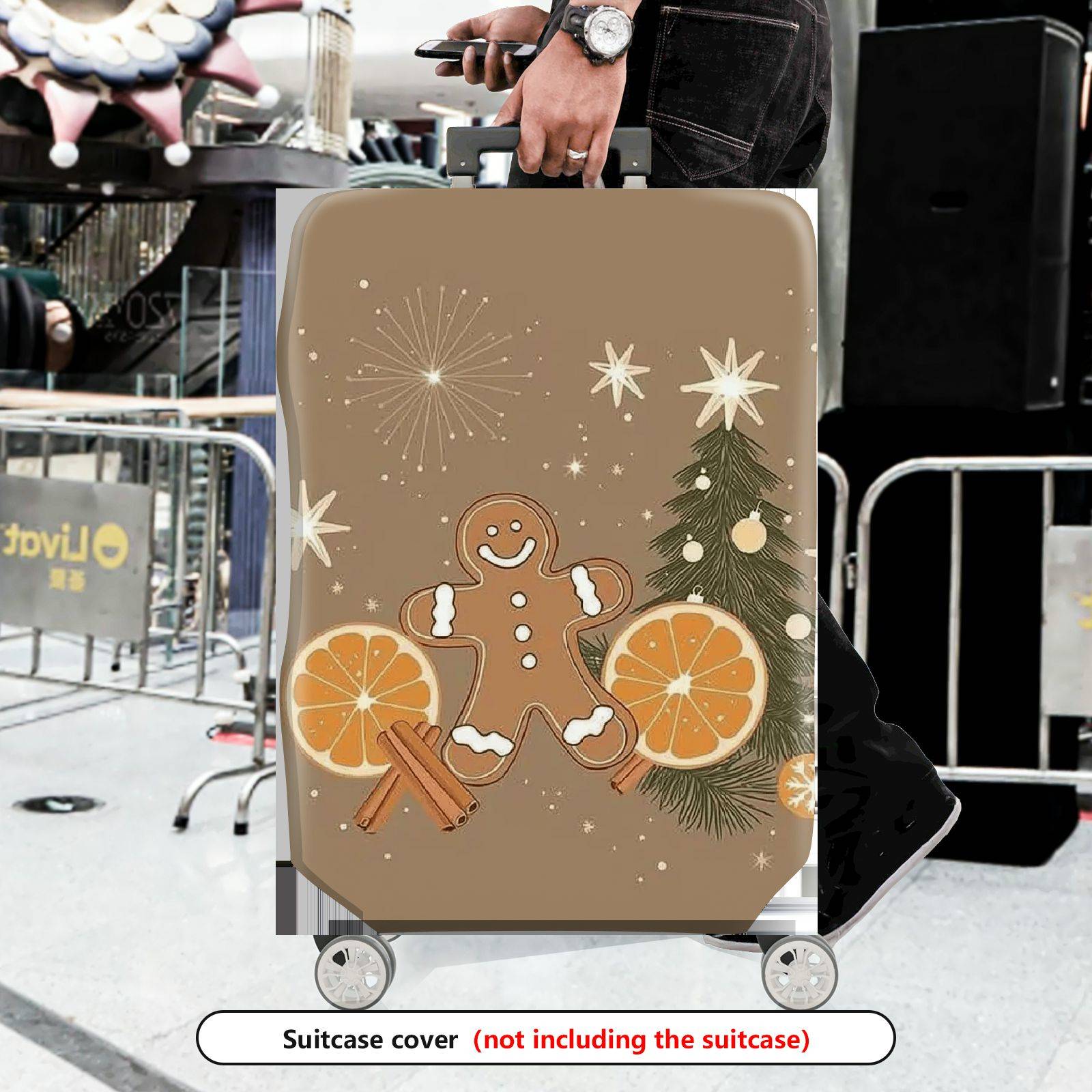 1-Piece Gingerbread Orange Cinnamon Christmas Holiday Star  Suitcase Luggage Cover, Stretch Protective Sleeve