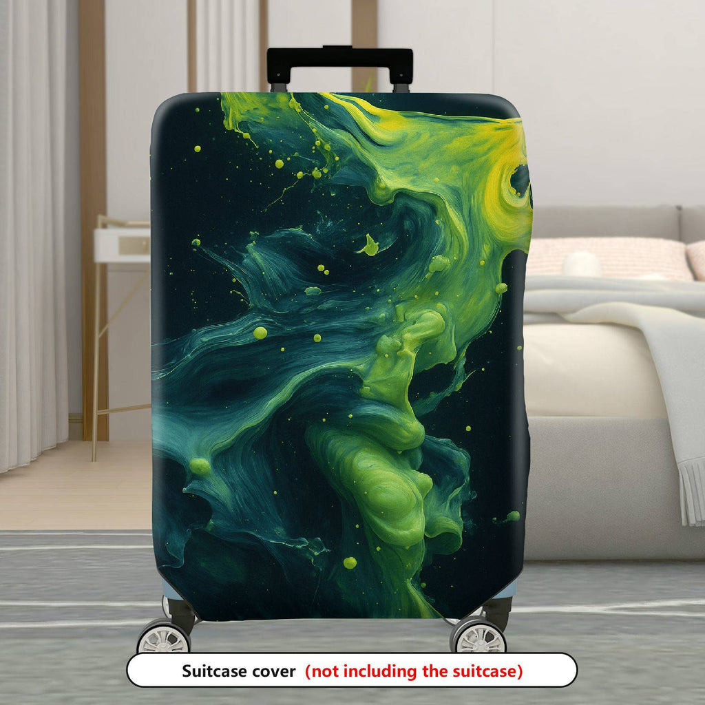 1-Piece Abstract Swirl Splash Green Black Artistic  Suitcase Luggage Cover, Stretch Protective Sleeve