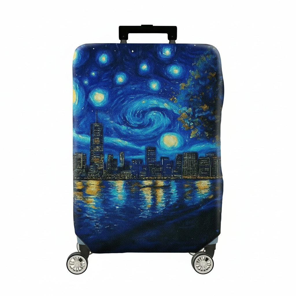 1-Piece Starry Night City Skyline Abstract Artistic Landscape  Suitcase Luggage Cover, Stretch Protective Sleeve