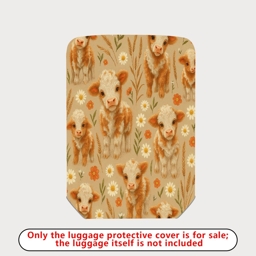 1-Piece Cute Cow Floral Pastoral Farm Animal Beige  Suitcase Luggage Cover, Stretch Protective Sleeve