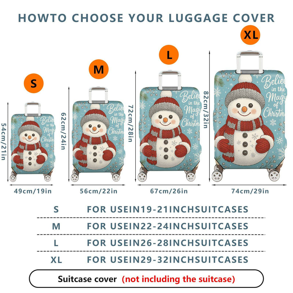1-Piece Snowman Christmas Winter Holiday Festive Cheer  Suitcase Luggage Cover, Stretch Protective Sleeve
