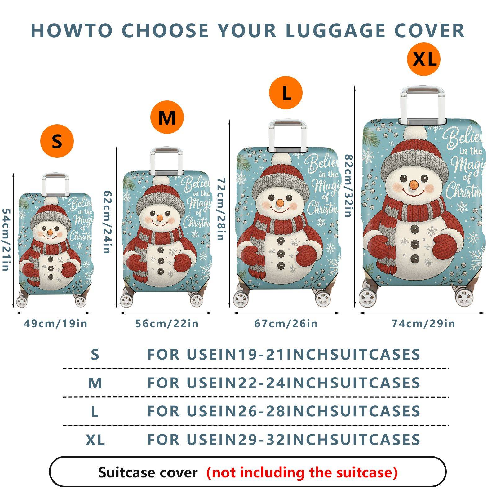 1-Piece Snowman Christmas Winter Holiday Festive Cheer  Suitcase Luggage Cover, Stretch Protective Sleeve