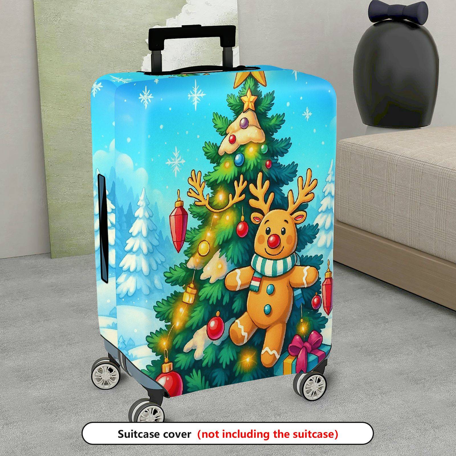 1-Piece Christmas Reindeer Tree Snow Holiday Festive  Suitcase Luggage Cover, Stretch Protective Sleeve