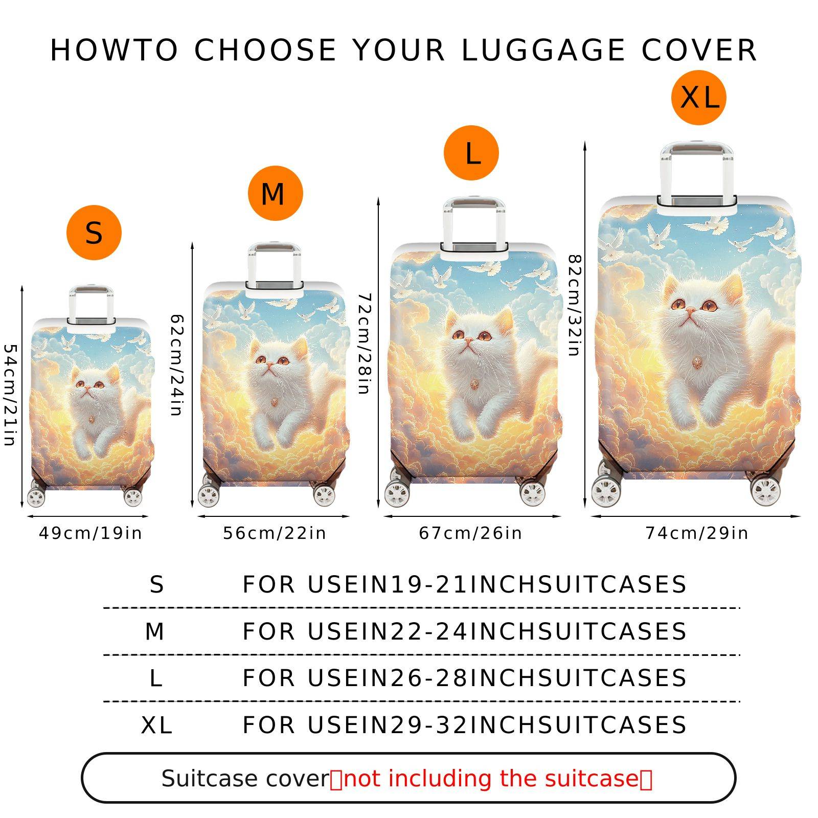 1-Piece Cute Cat Cloud Sky Dove Fantasy  Suitcase Luggage Cover, Stretch Protective Sleeve