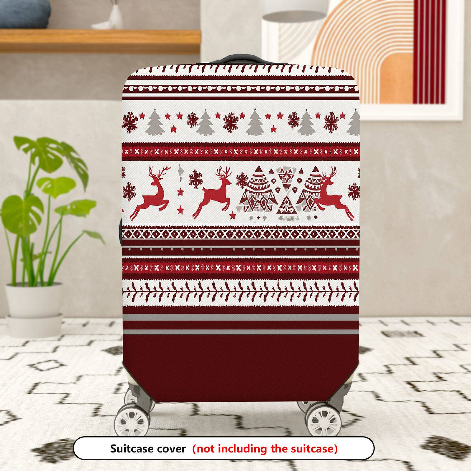 1-Piece Reindeer Snowflakes Christmas Winter Holiday Festive  Suitcase Luggage Cover, Stretch Protective Sleeve