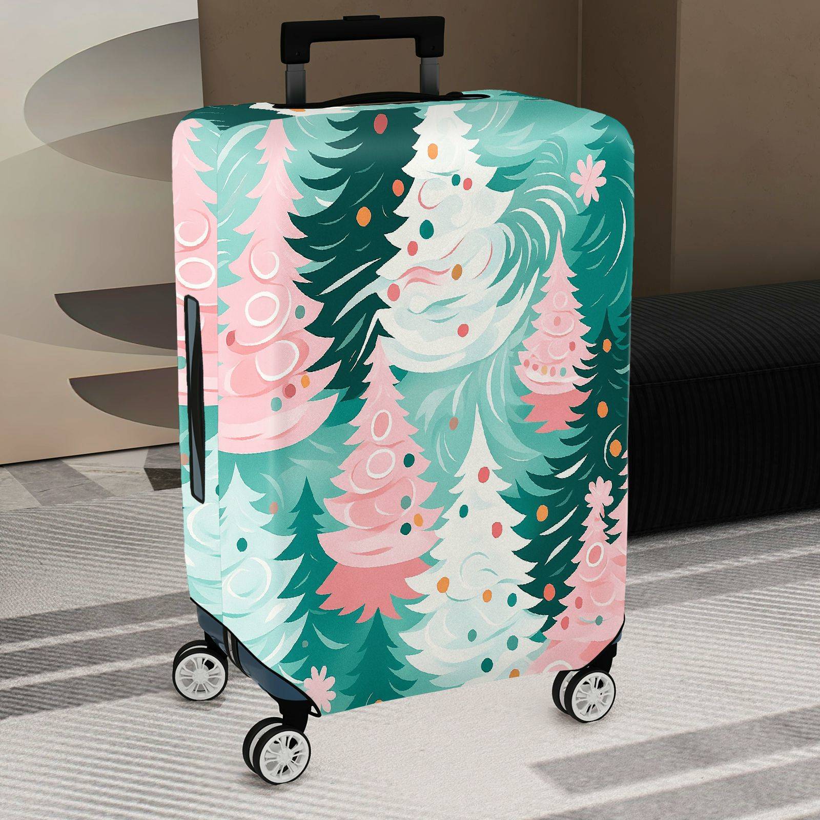 1-Piece Christmas Tree Festive Winter Holiday Pattern  Suitcase Luggage Cover, Stretch Protective Sleeve
