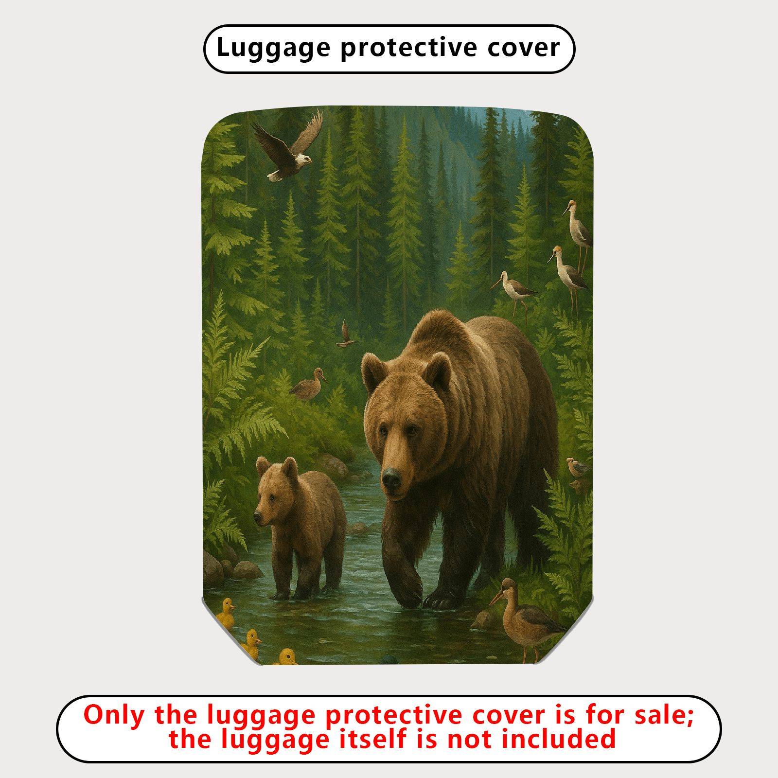 1-Piece Bear Forest Wildlife Scenic Nature Animal Landscape  Suitcase Luggage Cover, Stretch Protective Sleeve