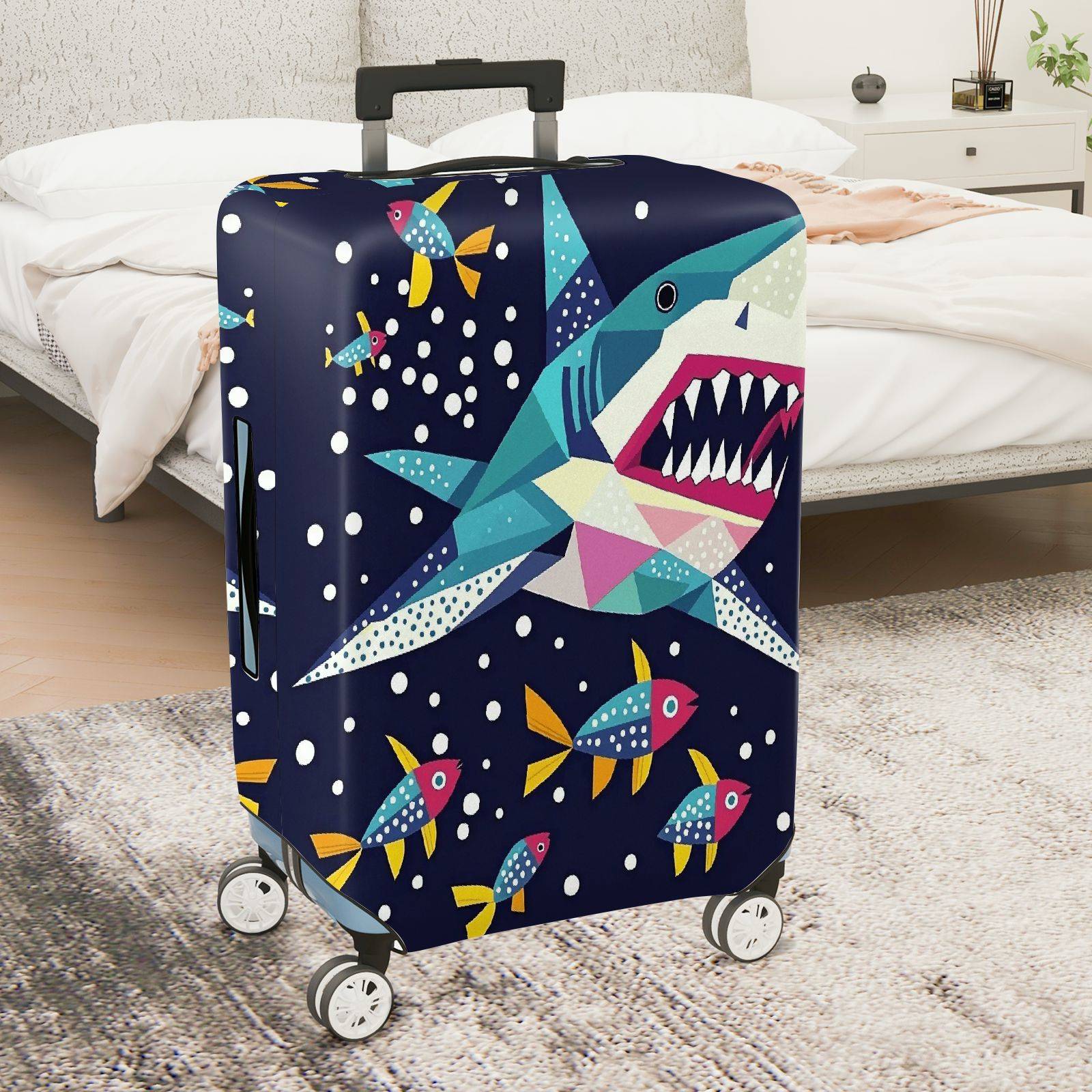 1-Piece Geometric Colorful Shark Ocean Fish Underwater  Suitcase Luggage Cover, Stretch Protective Sleeve
