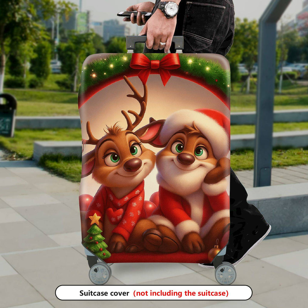 1-Piece Christmas Santa Reindeer Festive Holiday Cheer  Suitcase Luggage Cover, Stretch Protective Sleeve