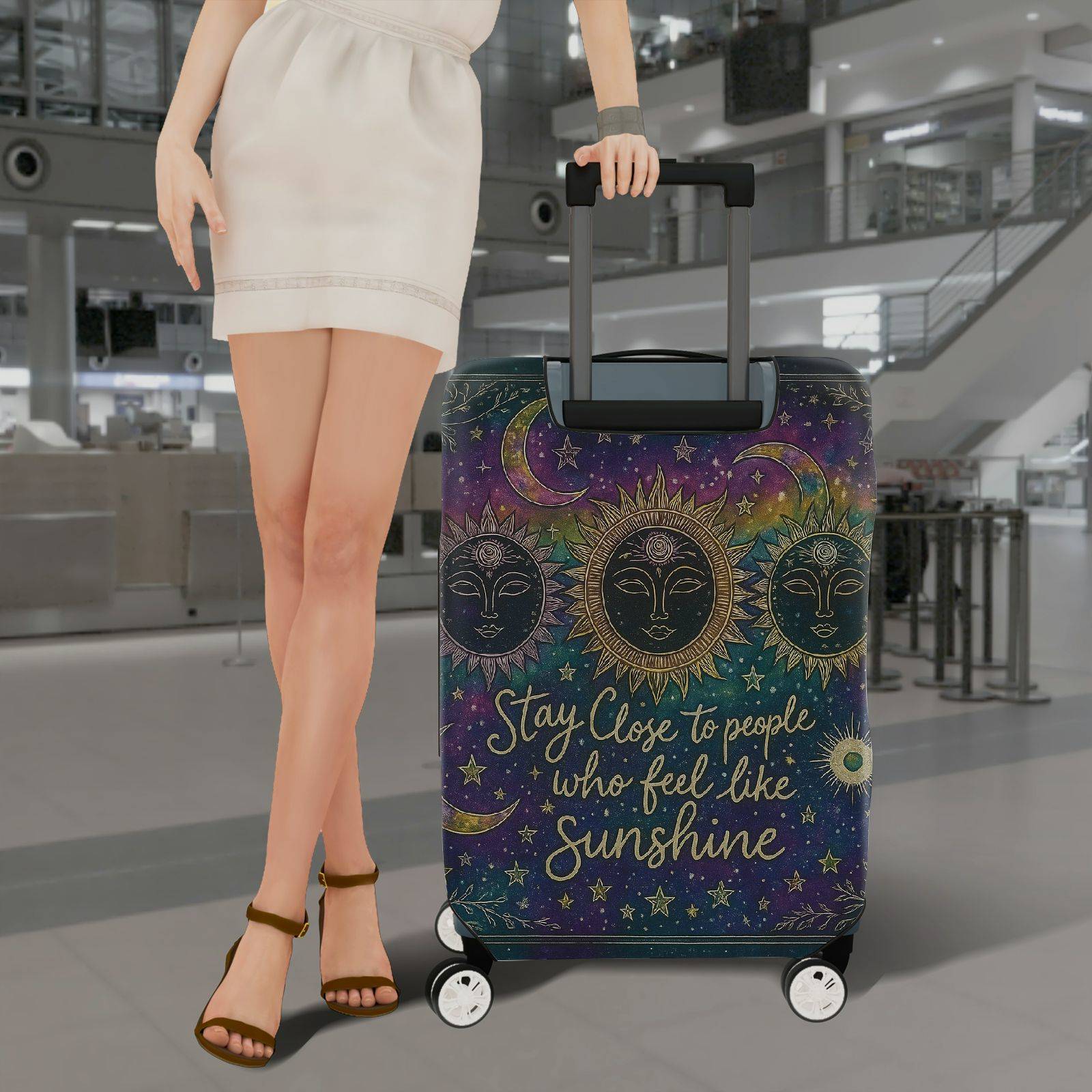 1-Piece Sun Moon Stars Galaxy Cosmic Inspirational  Suitcase Luggage Cover, Stretch Protective Sleeve