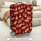 1-Piece Elk Tree Forest Red Holiday Festive  Suitcase Luggage Cover, Stretch Protective Sleeve