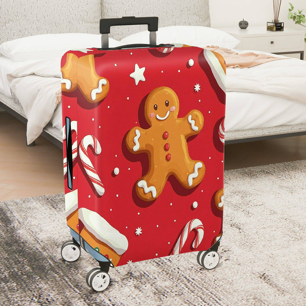 1-Piece Gingerbread Candy Cane Christmas Holiday Festive  Suitcase Luggage Cover, Stretch Protective Sleeve