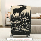 1-Piece Adventure Moose Forest Motorcycle Vintage  Suitcase Luggage Cover, Stretch Protective Sleeve