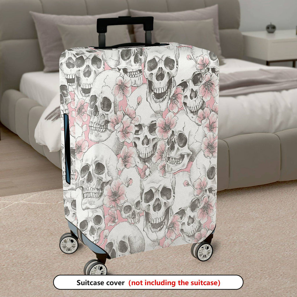 1-Piece Skull Floral Pink Gray Pattern Stylish Luggage  Suitcase Luggage Cover, Stretch Protective Sleeve