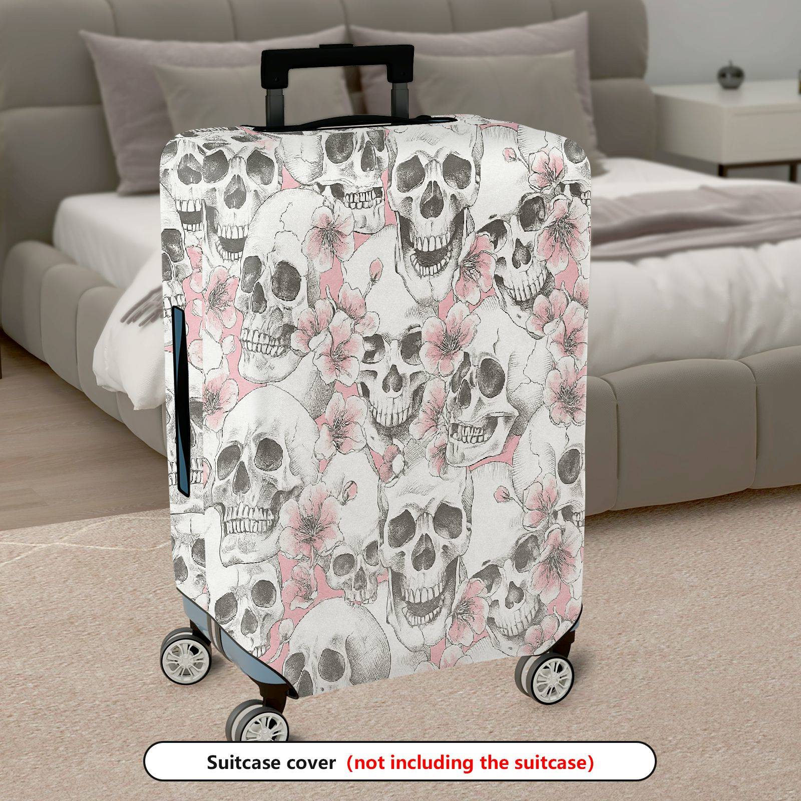 1-Piece Skull Floral Pink Gray Pattern Stylish Luggage  Suitcase Luggage Cover, Stretch Protective Sleeve