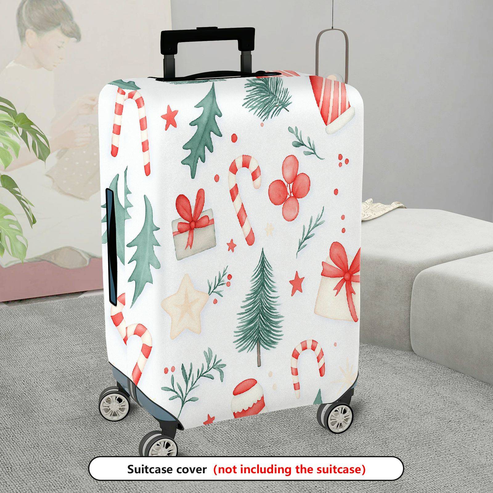 1-Piece Christmas Holiday Festive Xmas Seasonal  Suitcase Luggage Cover, Stretch Protective Sleeve
