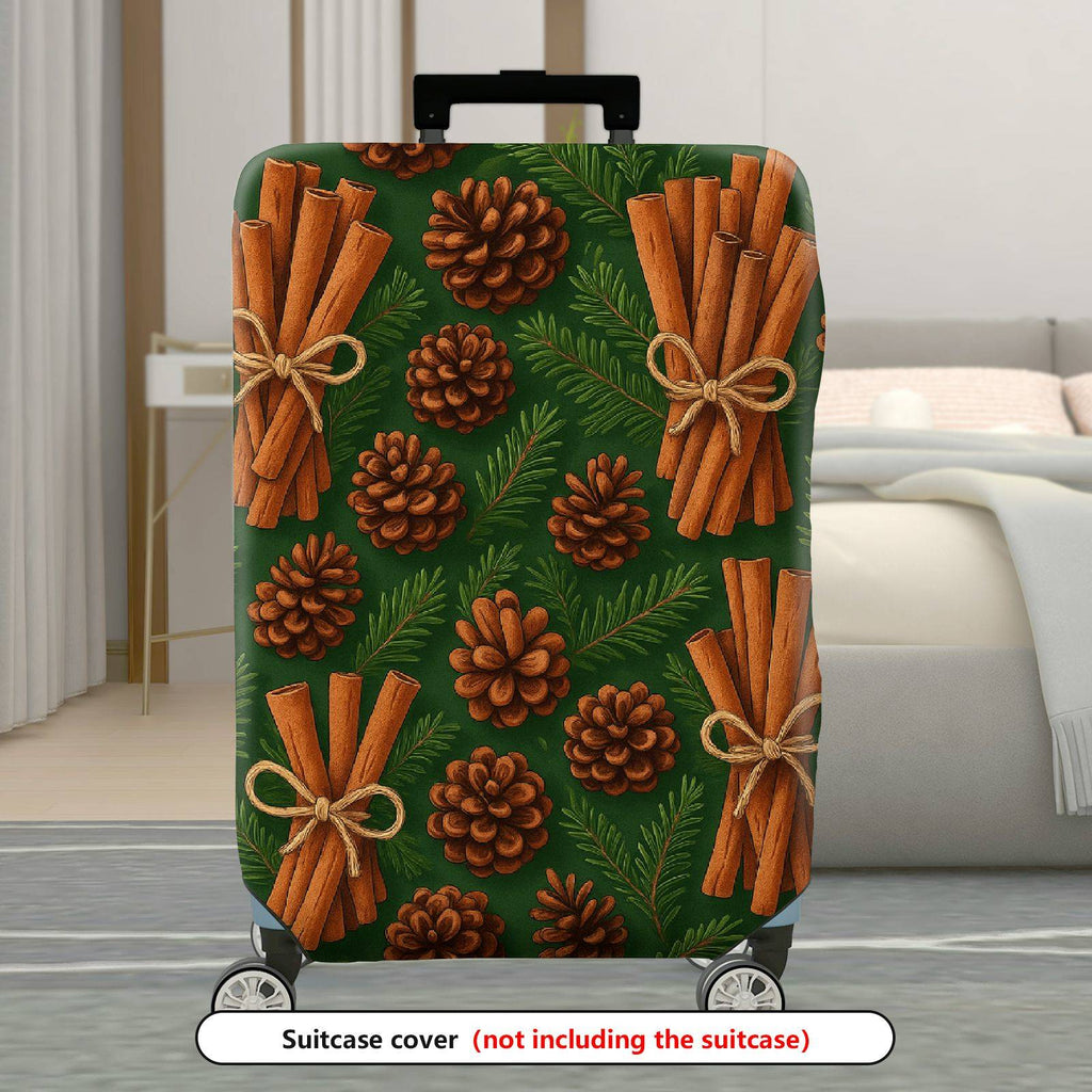 1-Piece Pine Cone Cinnamon Evergreen Holiday Nature Travel  Suitcase Luggage Cover, Stretch Protective Sleeve
