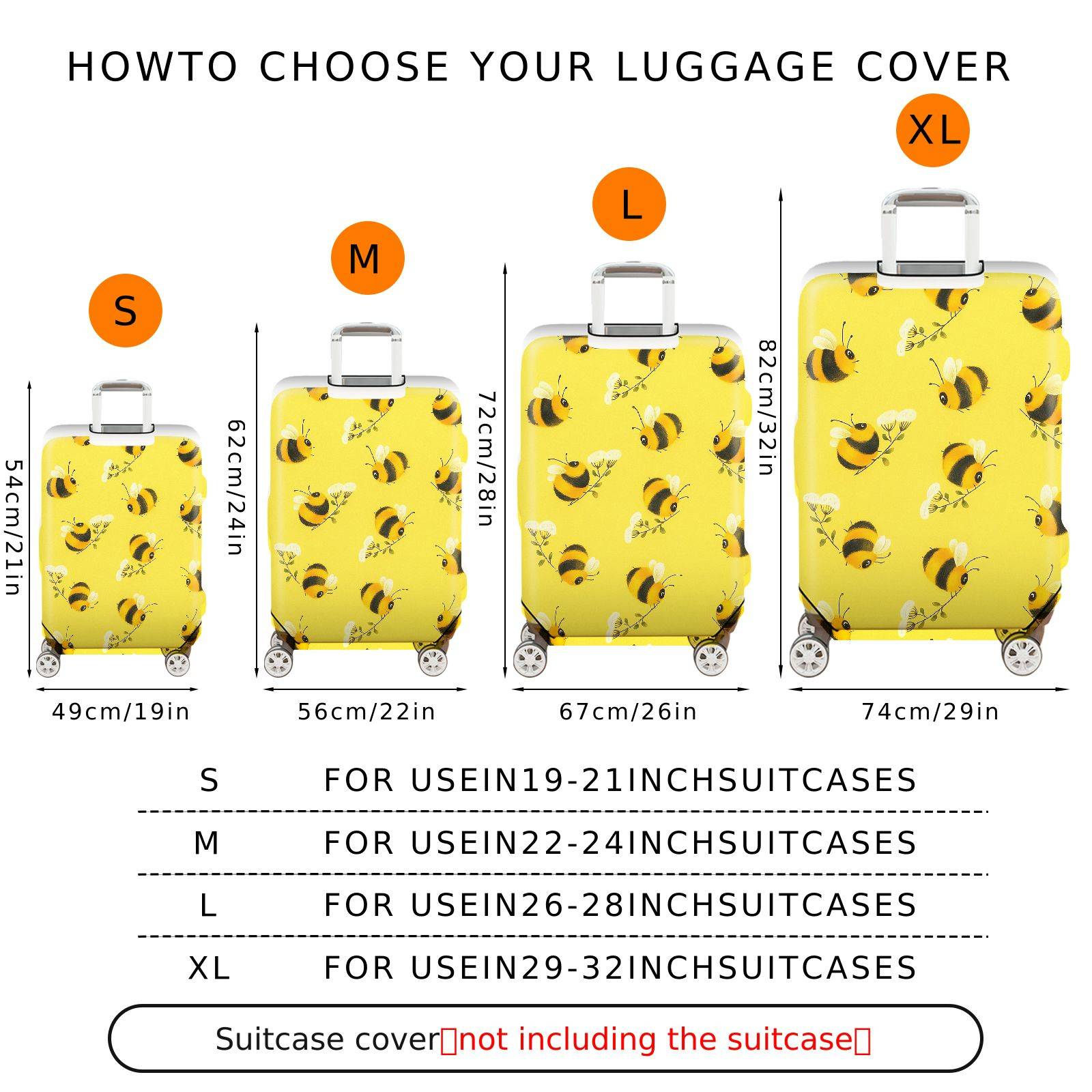 1-Piece Yellow Bee Floral Nature Cute Pattern  Suitcase Luggage Cover, Stretch Protective Sleeve