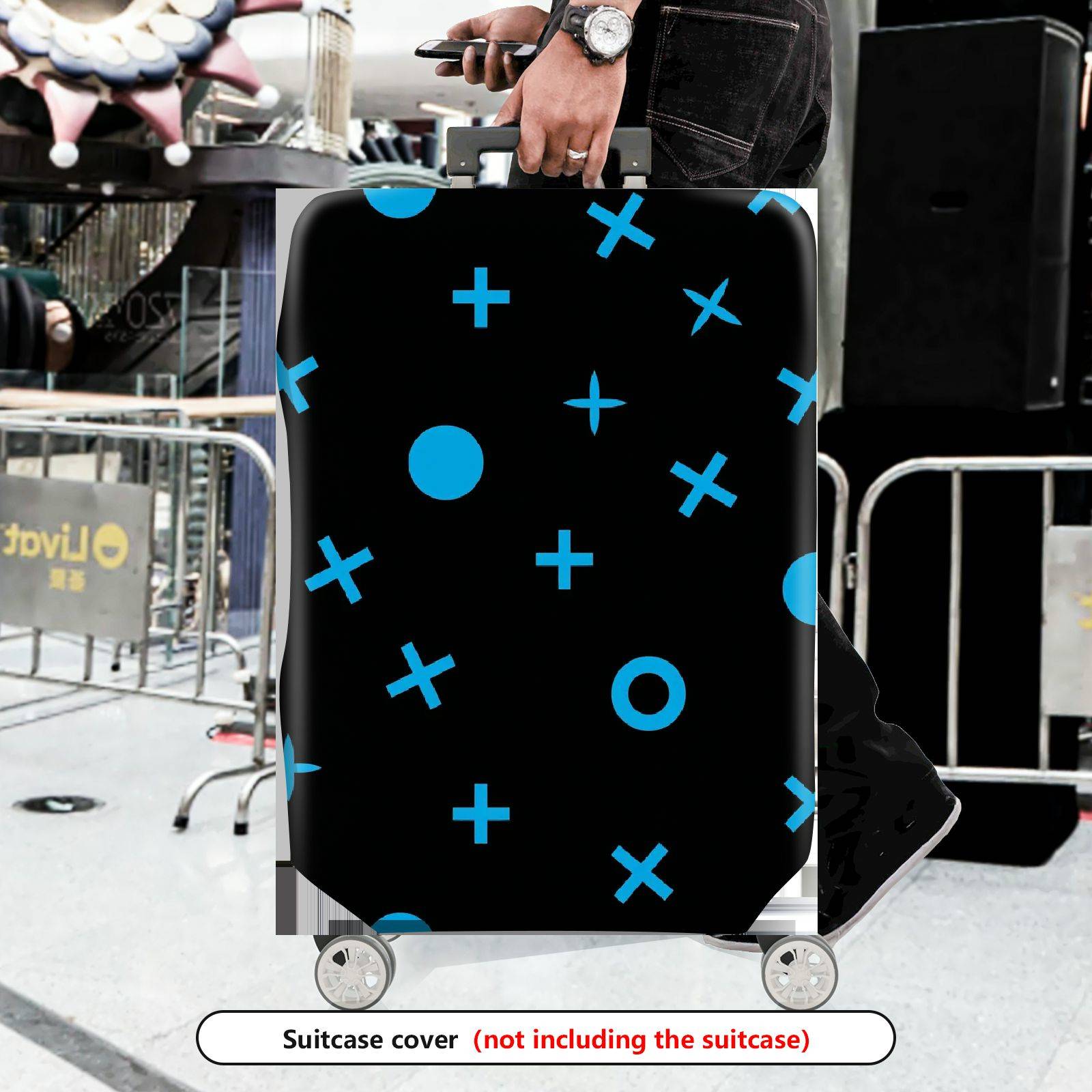 1-Piece Blue Black Graphic Abstract Modern Contemporary Geometric  Suitcase Luggage Cover, Stretch Protective Sleeve