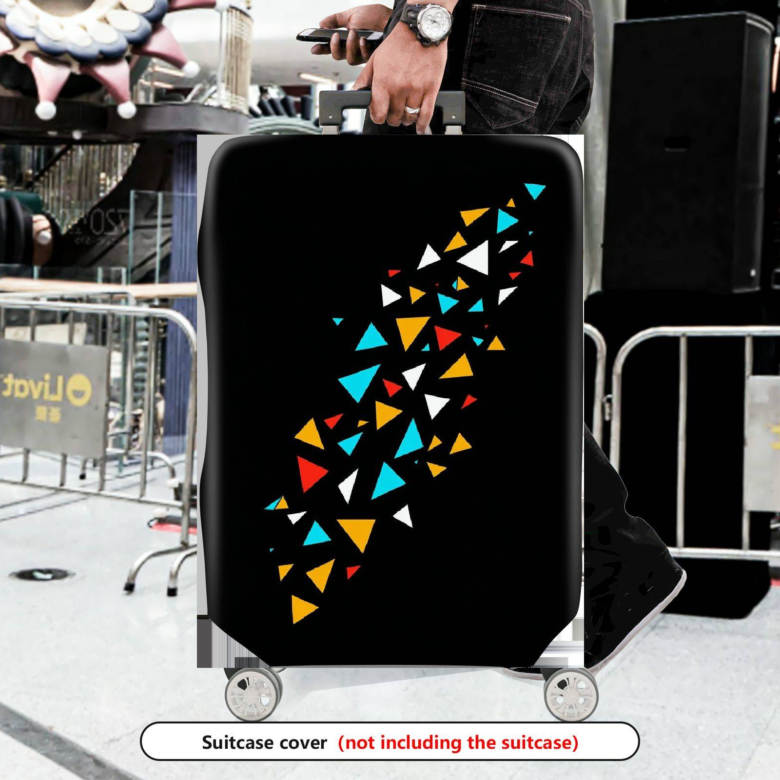 1-Piece Black Colorful Geometric Triangle Pattern  Suitcase Luggage Cover, Stretch Protective Sleeve