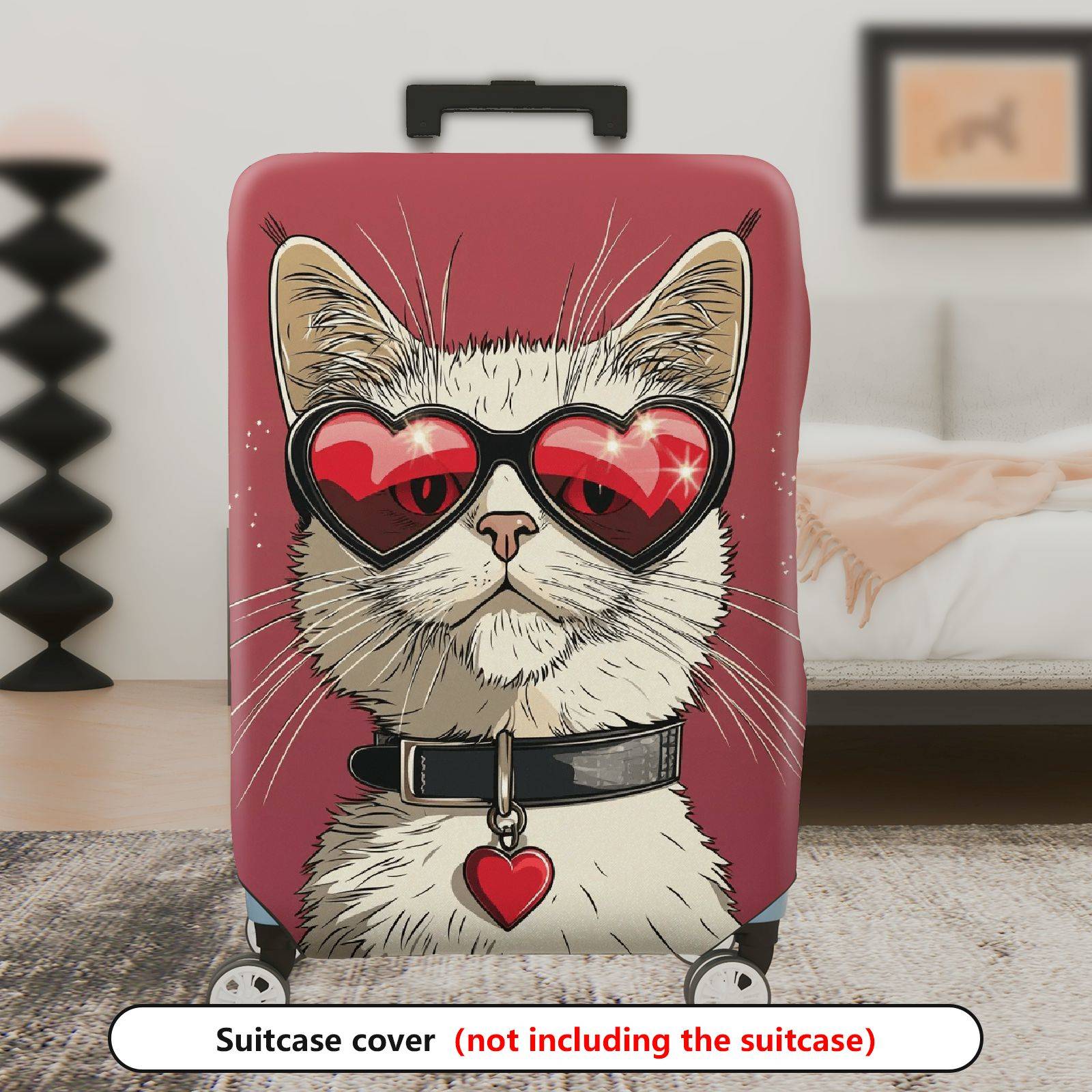 1-Piece Cat Sunglasses Heart Pink Cute  Suitcase Luggage Cover, Stretch Protective Sleeve