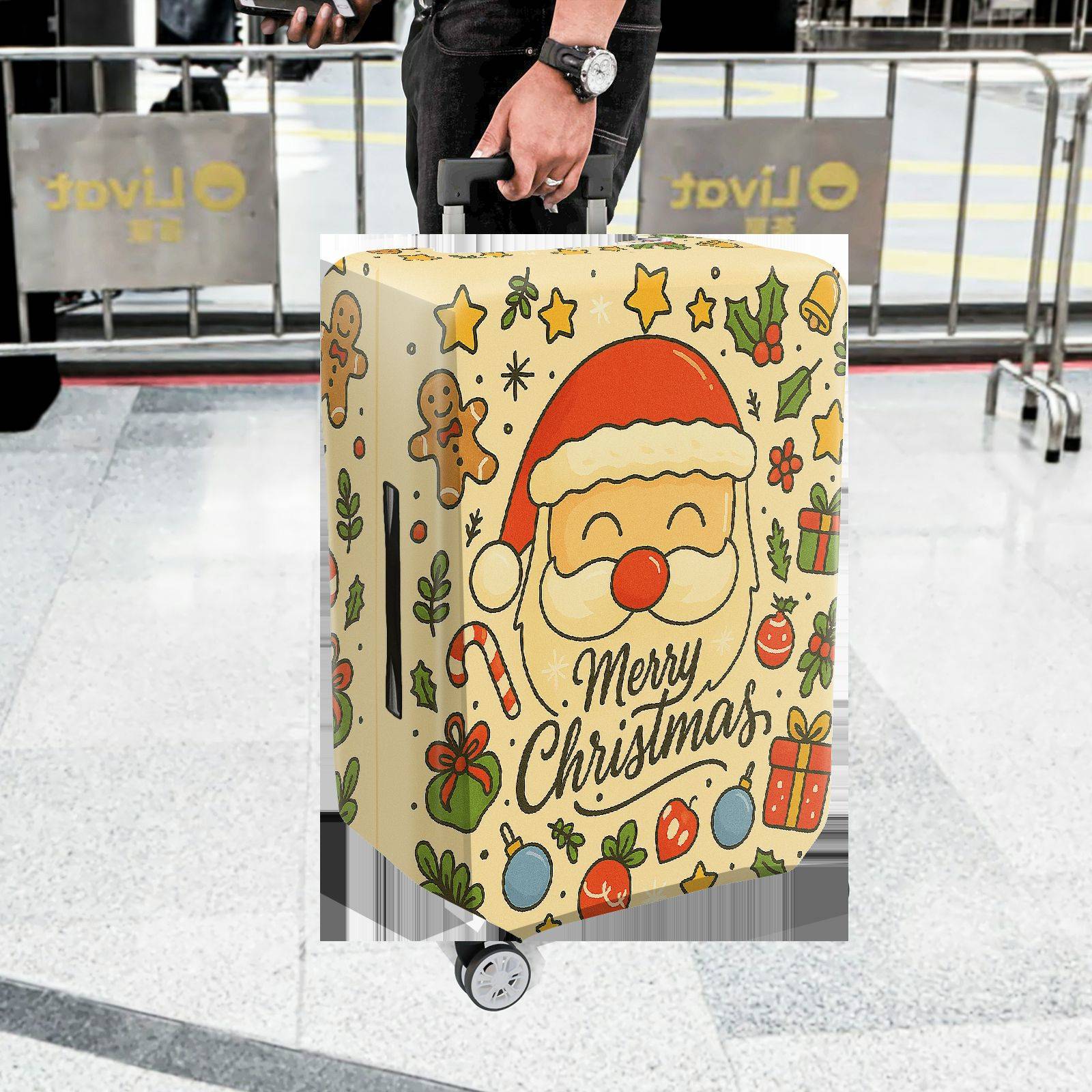 1-Piece Santa Gingerbread Candy Cane Christmas Holiday Gift  Suitcase Luggage Cover, Stretch Protective Sleeve