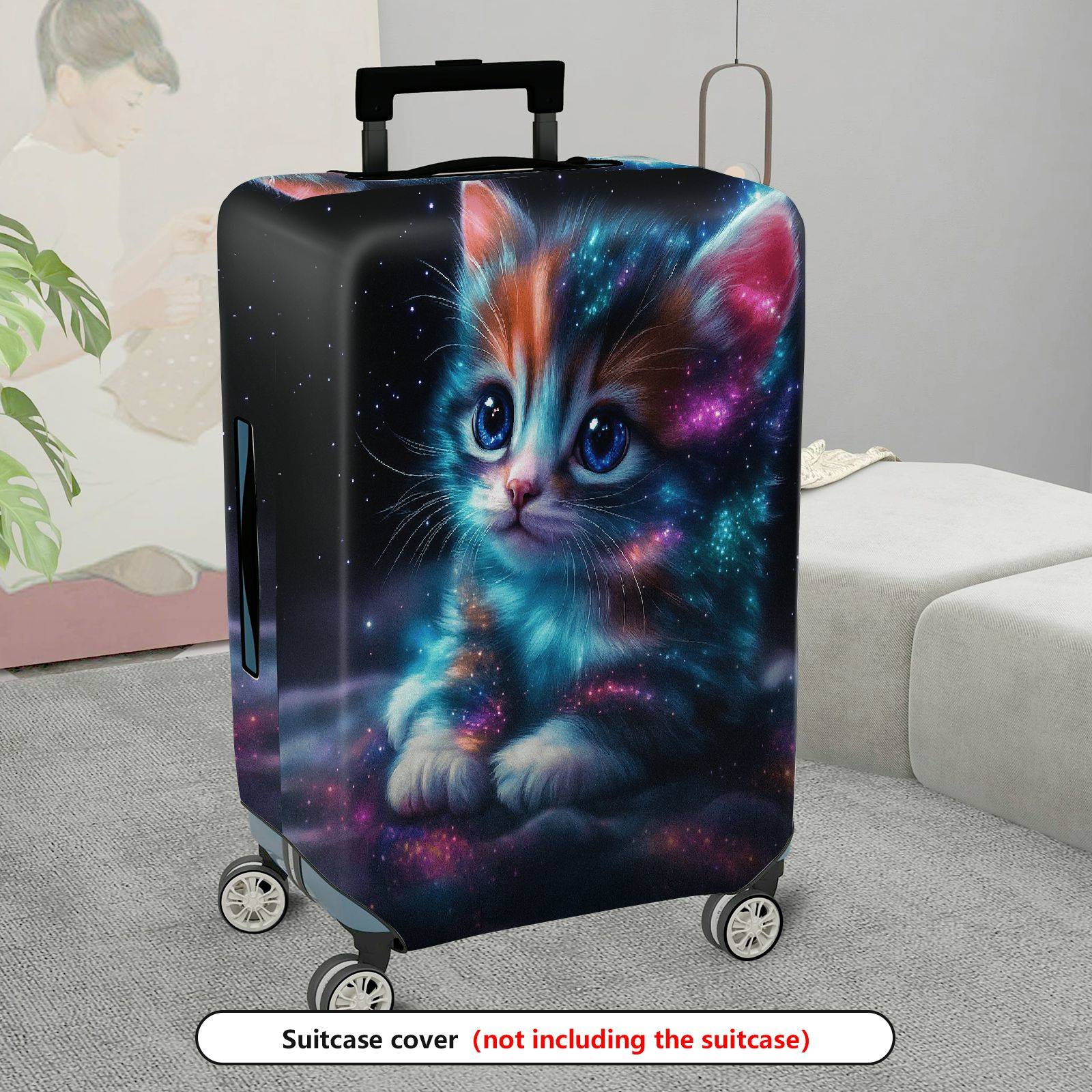 1-Piece Galaxy Cat Cosmic Space Kitten Starry Whiskers Nebula  Suitcase Luggage Cover, Stretch Protective Sleeve