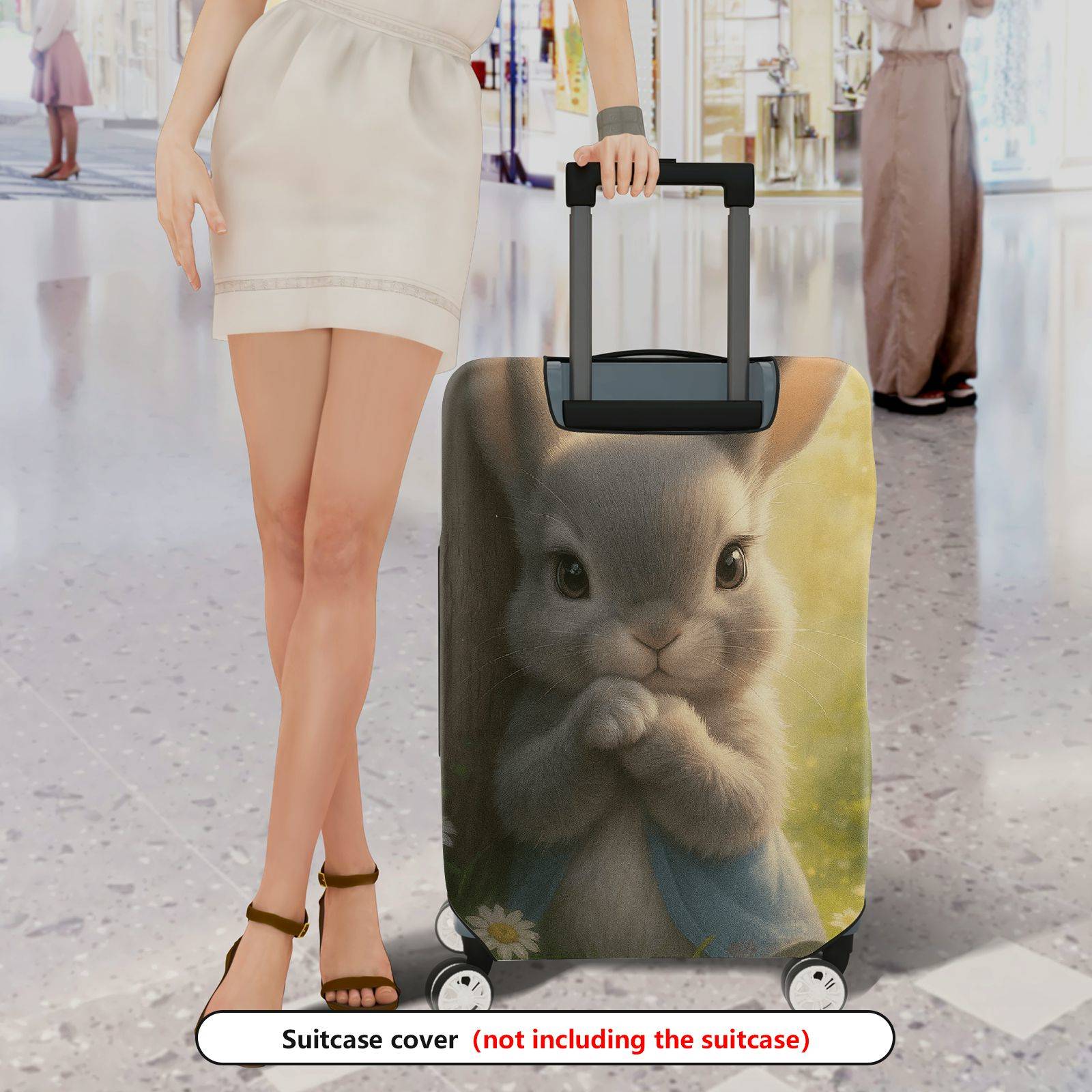 1-Piece Cute Rabbit Nature Forest Flower Animal  Suitcase Luggage Cover, Stretch Protective Sleeve