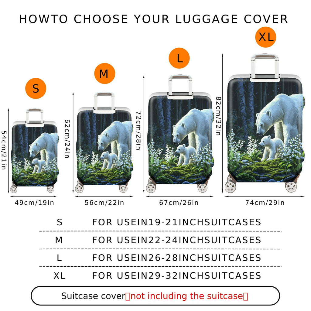 1-Piece Nature Forest Polar Bear Floral Green  Suitcase Luggage Cover, Stretch Protective Sleeve
