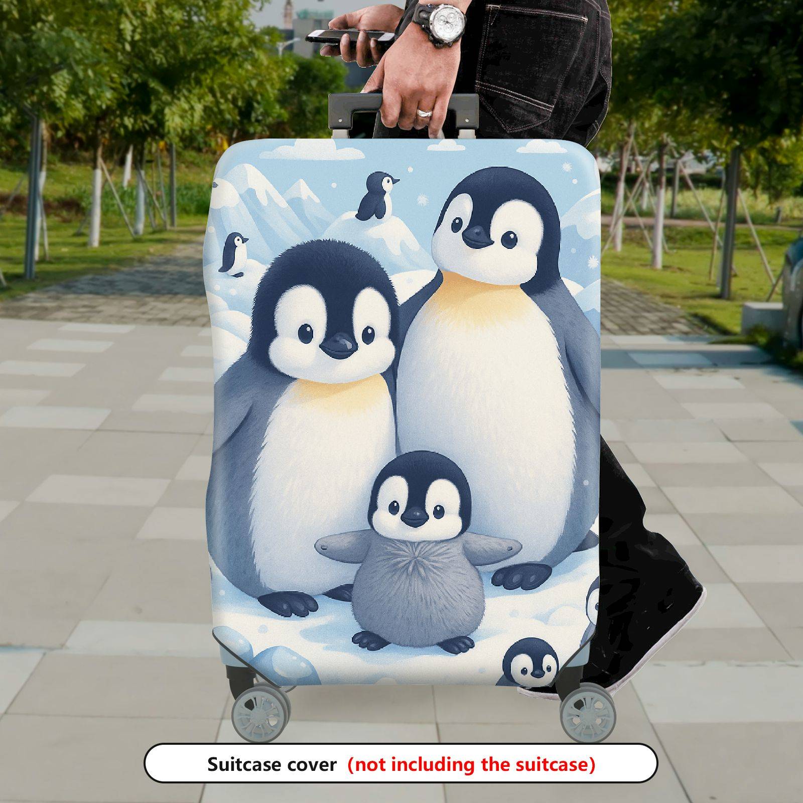 1-Piece Penguin Family Snow Ice Winter Cute Animal  Suitcase Luggage Cover, Stretch Protective Sleeve