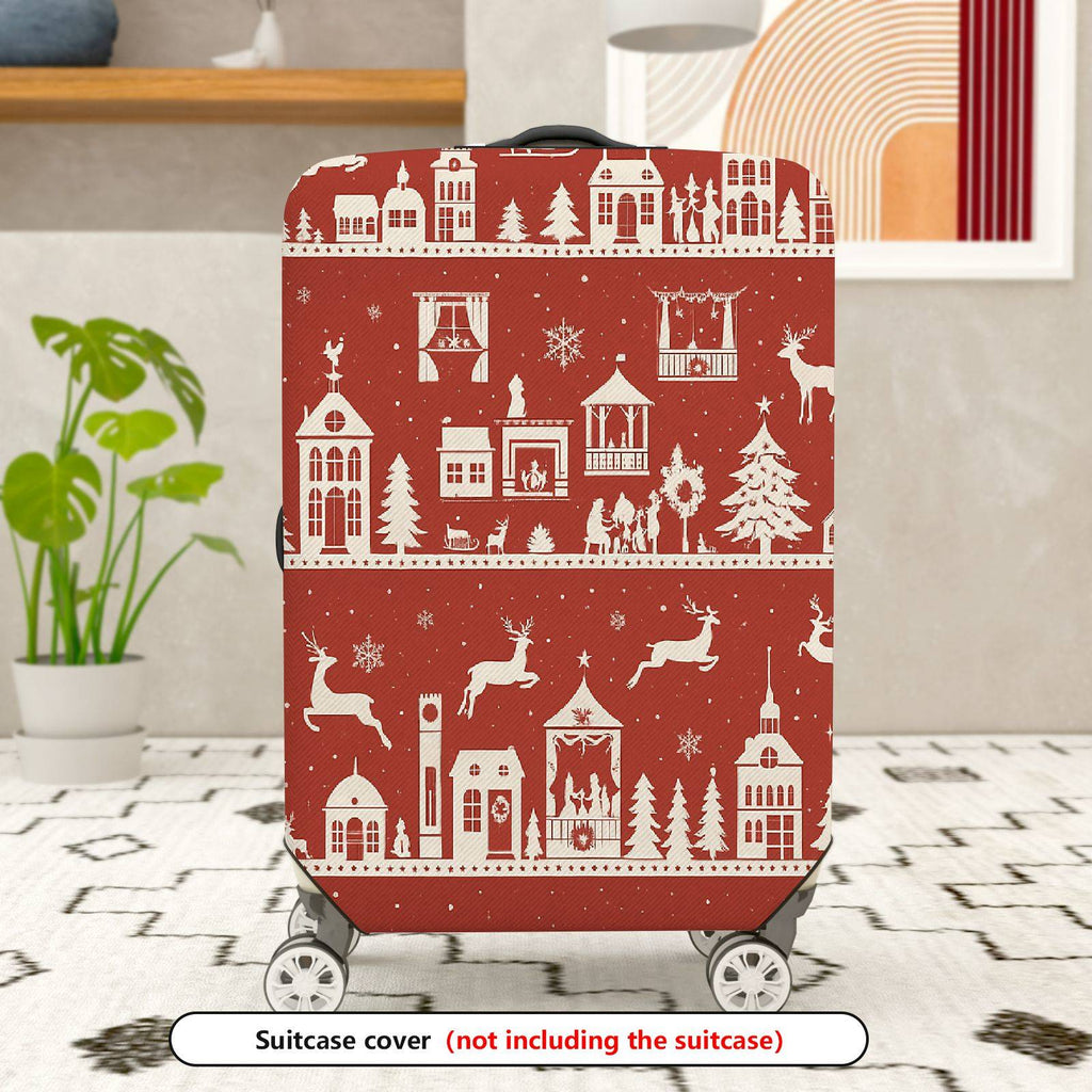 1-Piece Christmas Holiday Winter Reindeer Village Snowflakes  Suitcase Luggage Cover, Stretch Protective Sleeve