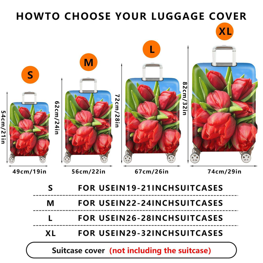 1-Piece Floral Red Tulip Bloom Nature Art  Suitcase Luggage Cover, Stretch Protective Sleeve