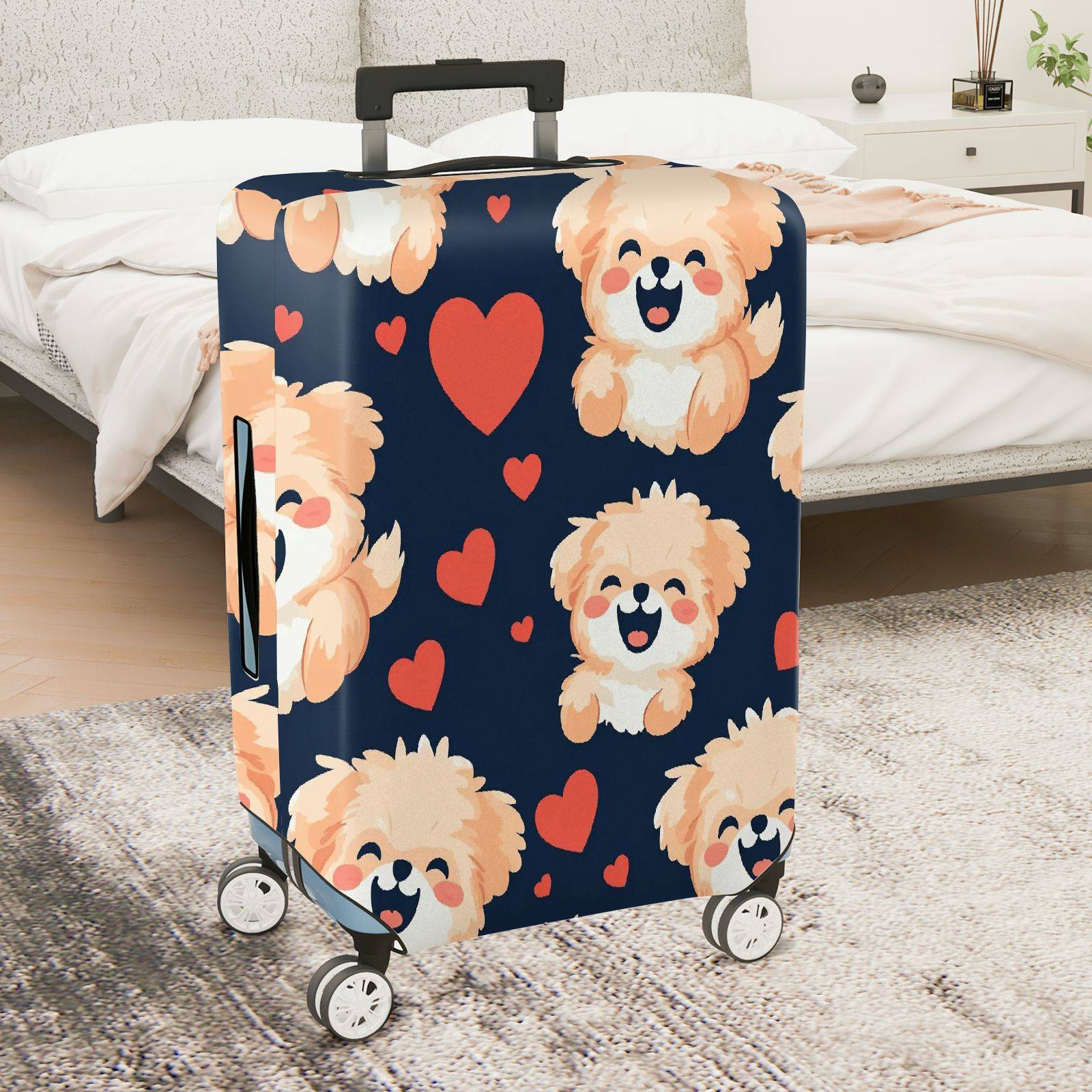 1-Piece Cute Dog Heart  Travel Holiday Fun  Suitcase Luggage Cover, Stretch Protective Sleeve