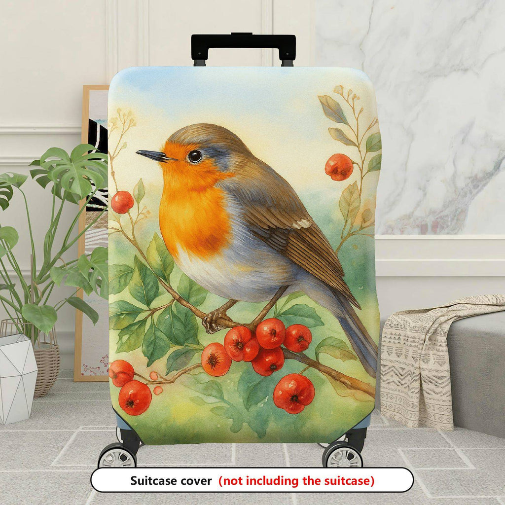 1-Piece Bird Berry Leaf Art Nature Landscape Watercolor  Suitcase Luggage Cover, Stretch Protective Sleeve