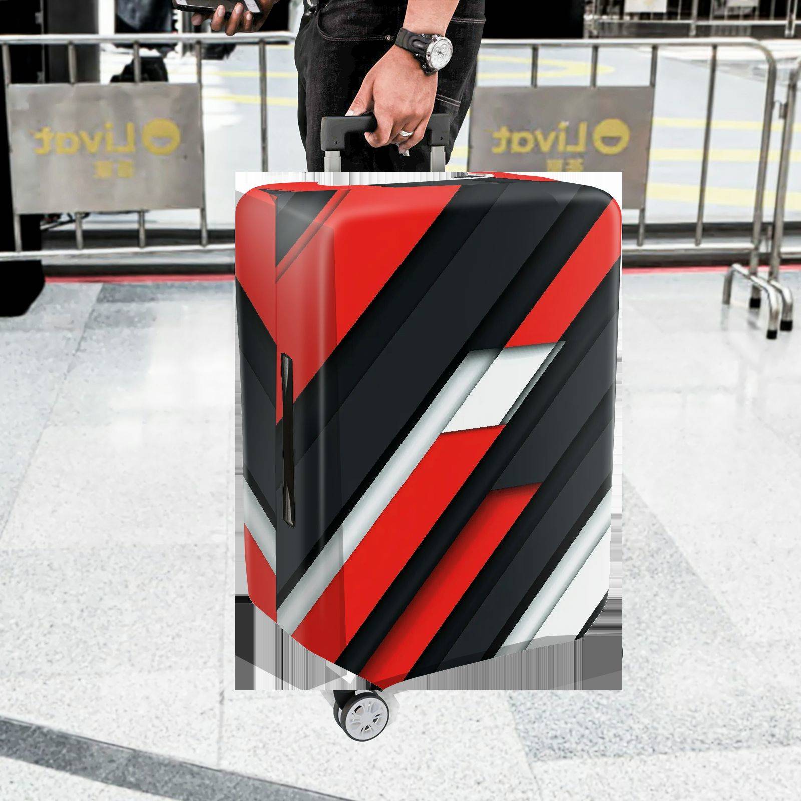 1-Piece Abstract Geometric Red Black White Bold Stylish  Suitcase Luggage Cover, Stretch Protective Sleeve
