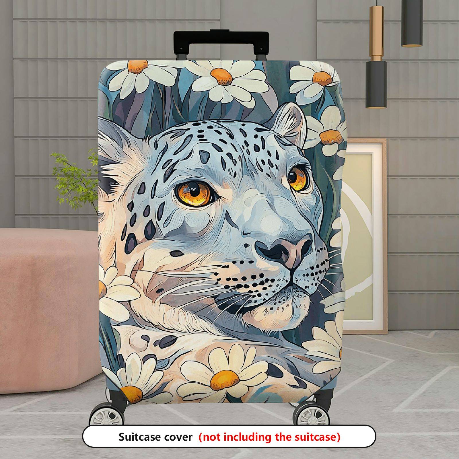 1-Piece Leopard Floral Daisy Stylish Travel  Suitcase Luggage Cover, Stretch Protective Sleeve