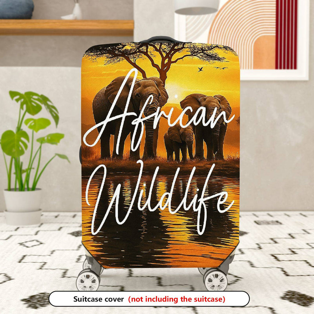 1-Piece African Wildlife Elephant Nature Sunset Tree Safari  Suitcase Luggage Cover, Stretch Protective Sleeve