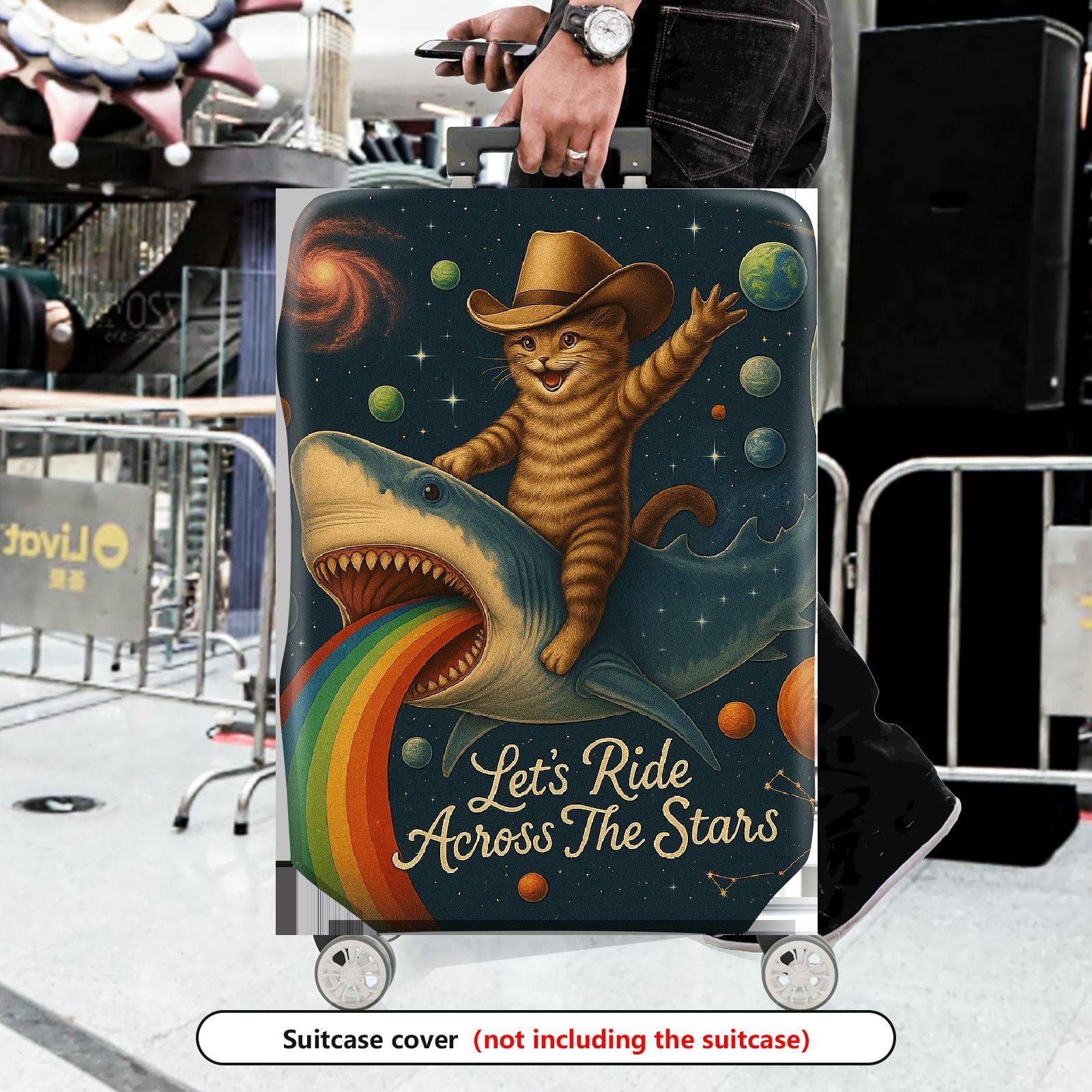 1-Piece Cosmic Cat Shark Rainbow Galaxy Spaceship  Suitcase Luggage Cover, Stretch Protective Sleeve