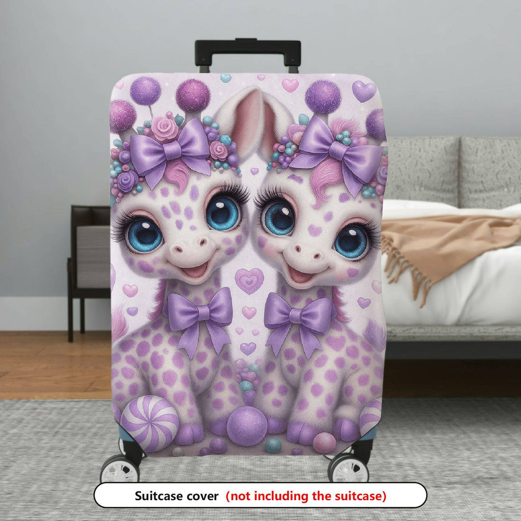 1-Piece Cute Giraffe Purple Bow Heart Candy Fantasy Animal  Suitcase Luggage Cover, Stretch Protective Sleeve