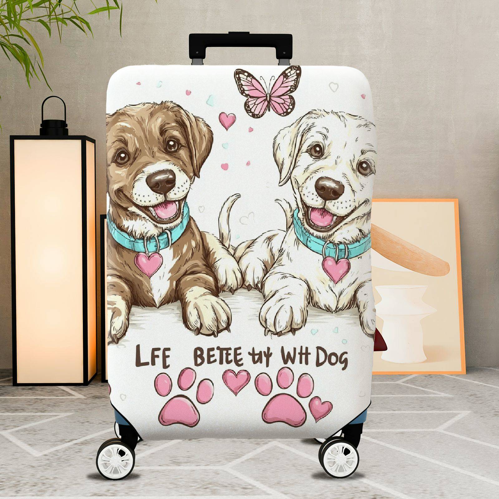 1-Piece Cute  Dog Heart Paw Print Butterfly  Suitcase Luggage Cover, Stretch Protective Sleeve