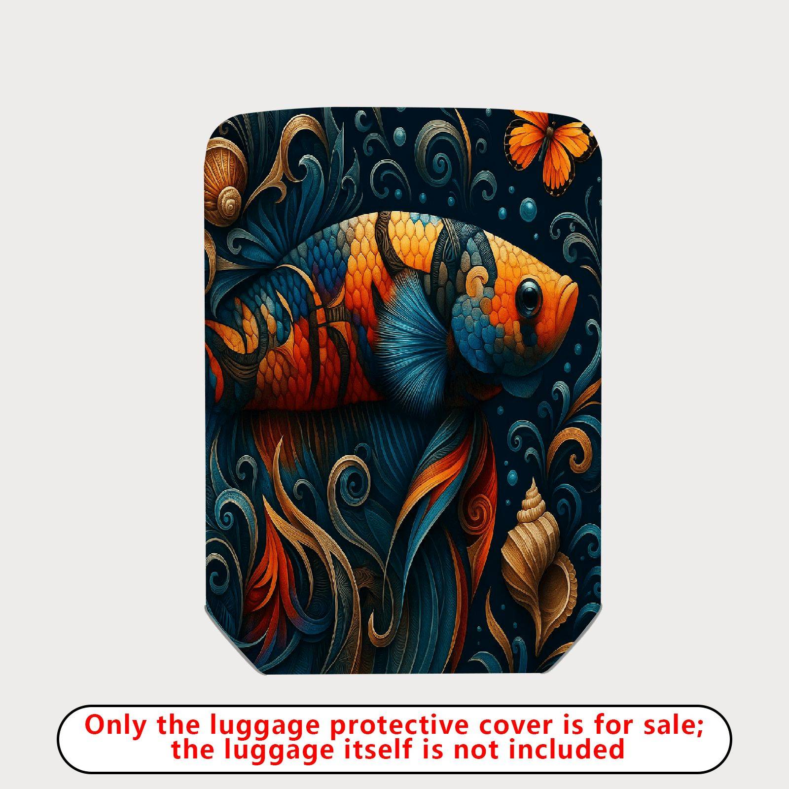 1-Piece Artistic Vibrant Fish Butterfly Ocean Shells  Suitcase Luggage Cover, Stretch Protective Sleeve