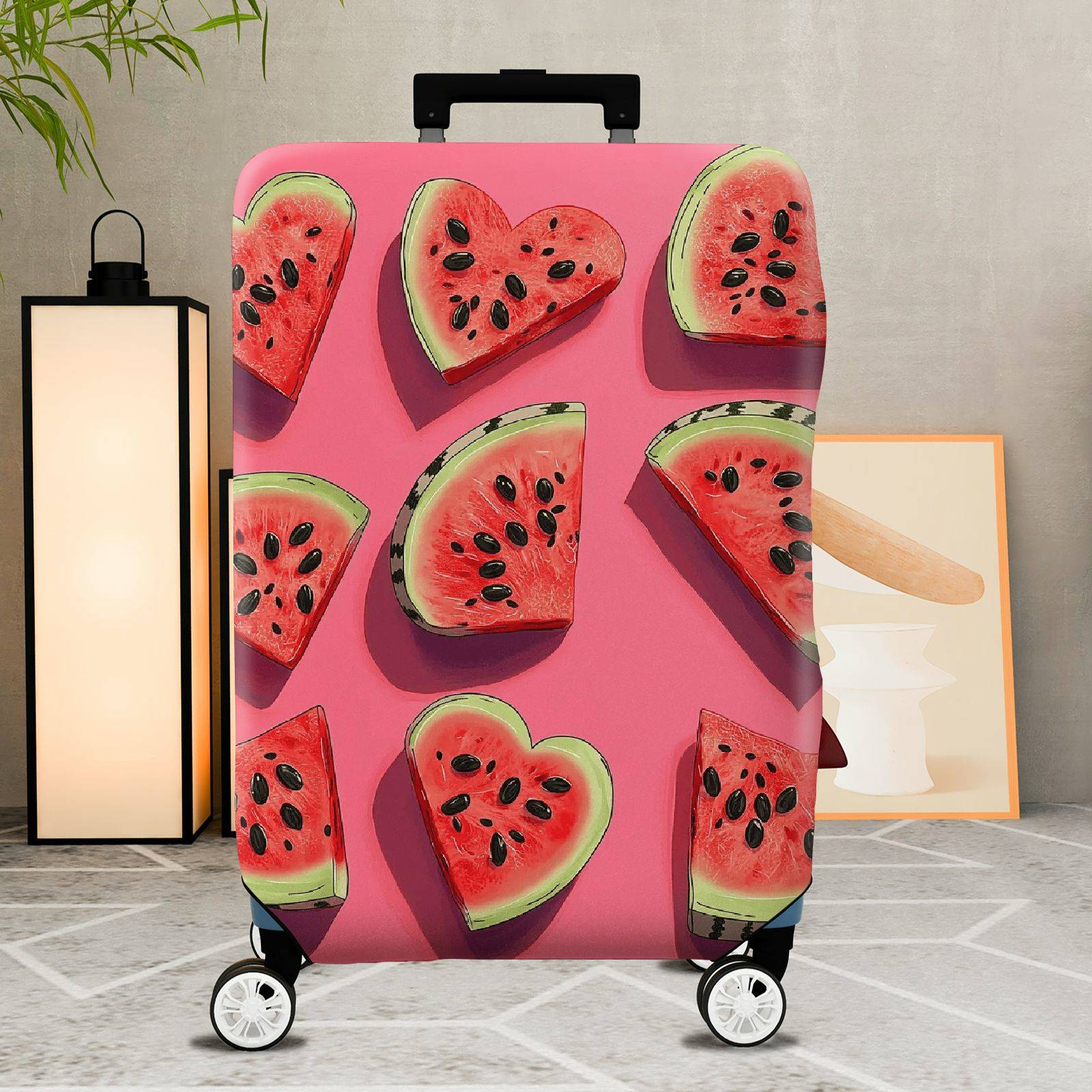 1-Piece Watermelon Heart Fruit Pink Cute Fun Colorful  Suitcase Luggage Cover, Stretch Protective Sleeve