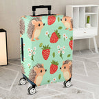 1-Piece Hedgehog Strawberry Floral Green Cute Pattern  Suitcase Luggage Cover, Stretch Protective Sleeve
