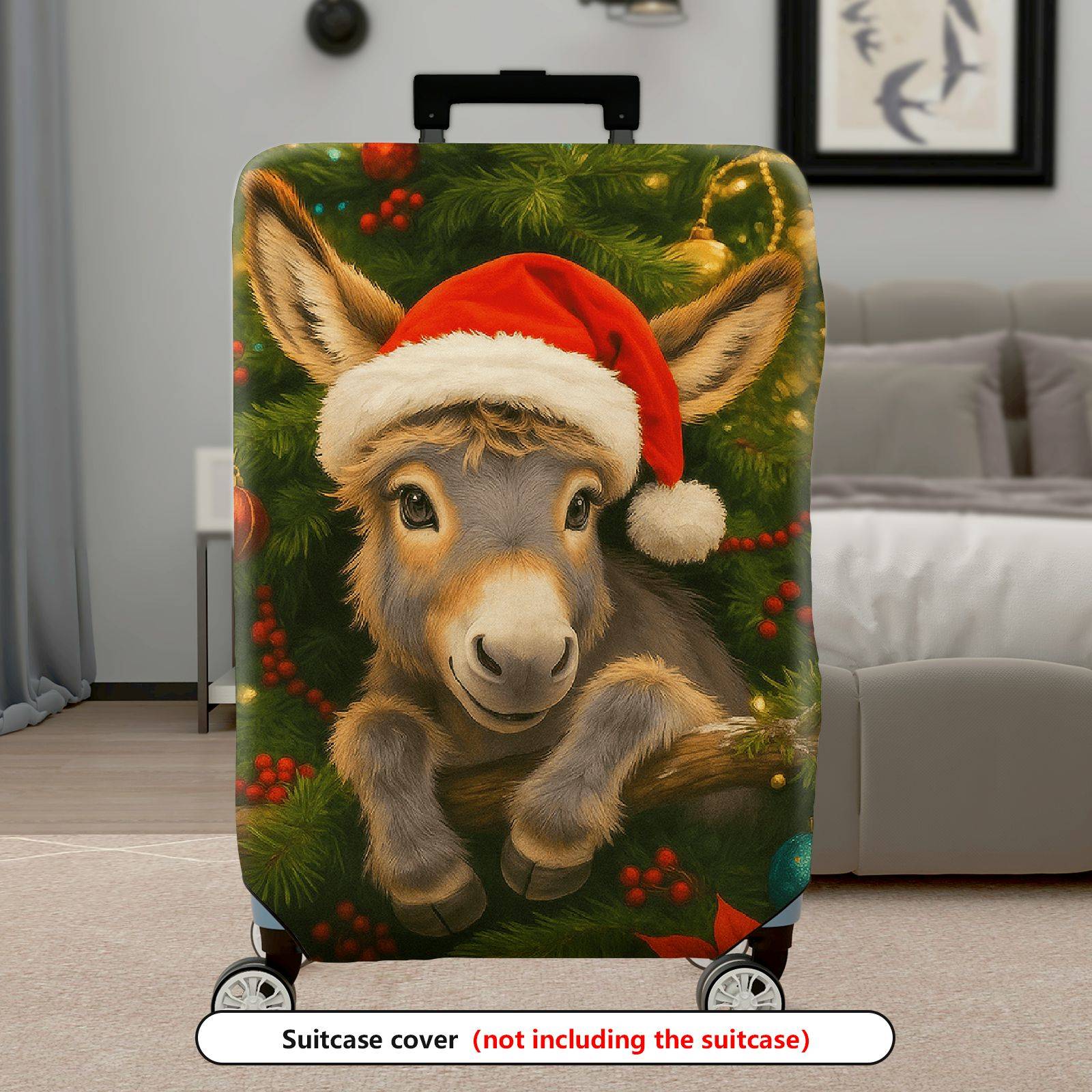 1-Piece Christmas Donkey Santa Ornament Festive Holiday  Suitcase Luggage Cover, Stretch Protective Sleeve