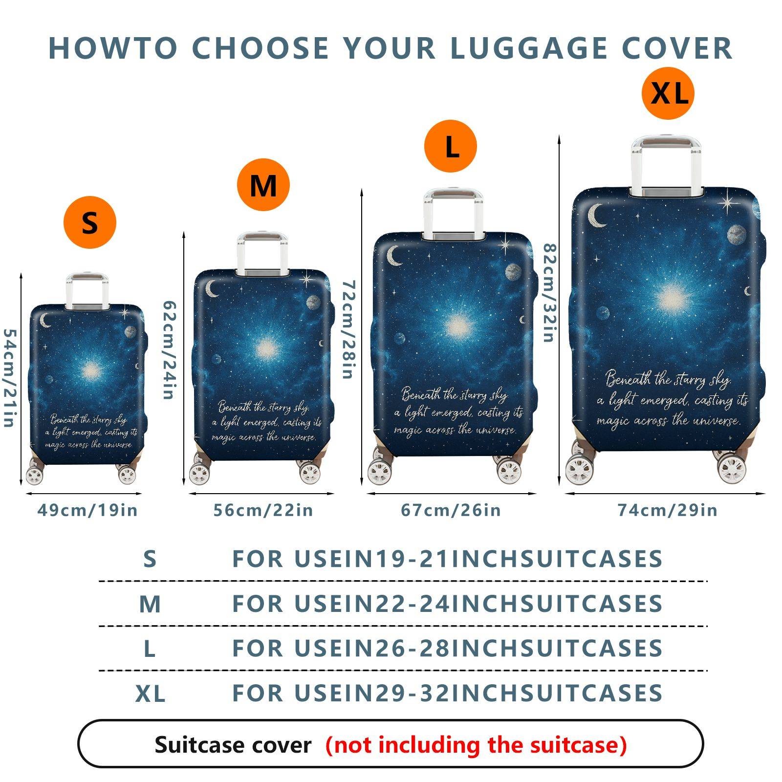 1-Piece Starry Night Cosmic Universe Galaxy Celestial Moon  Suitcase Luggage Cover, Stretch Protective Sleeve