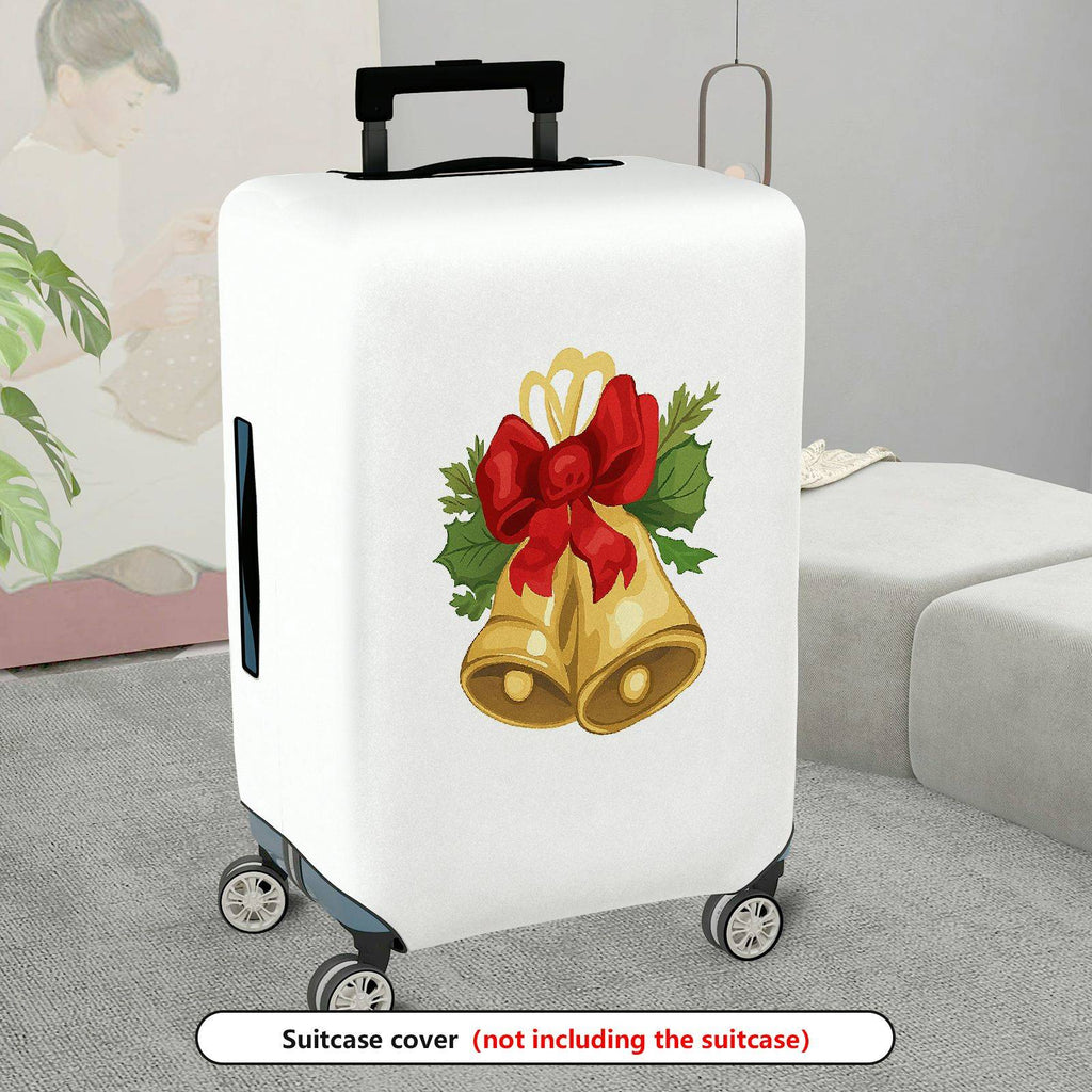 1-Piece Christmas Bell Red Bow Holiday Festive Elegant  Suitcase Luggage Cover, Stretch Protective Sleeve