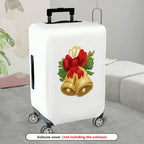 1-Piece Christmas Bell Red Bow Holiday Festive Elegant  Suitcase Luggage Cover, Stretch Protective Sleeve