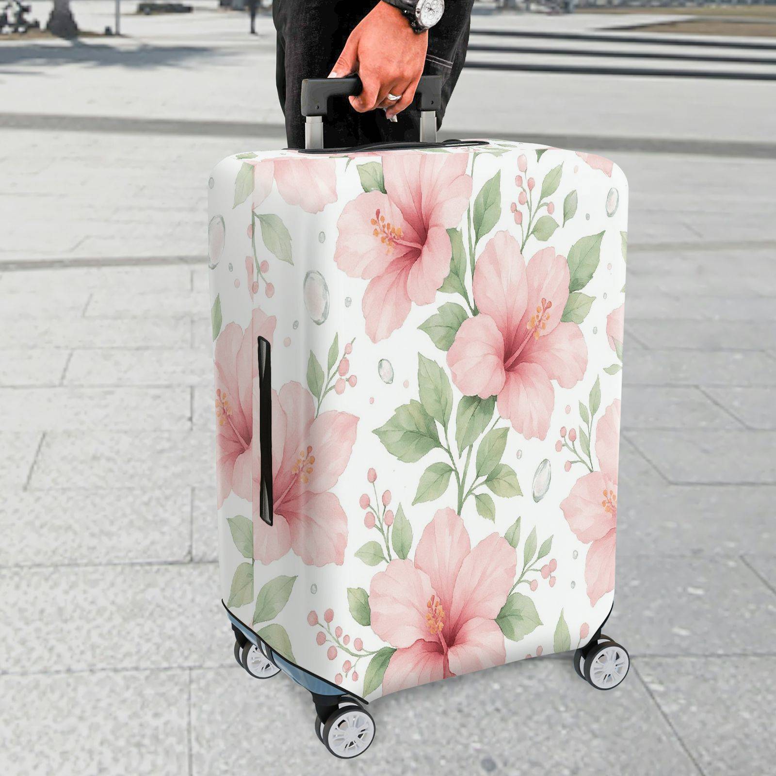 1-Piece Floral Pink Blossom Leaf Artistic Pattern Creative Nature  Suitcase Luggage Cover, Stretch Protective Sleeve