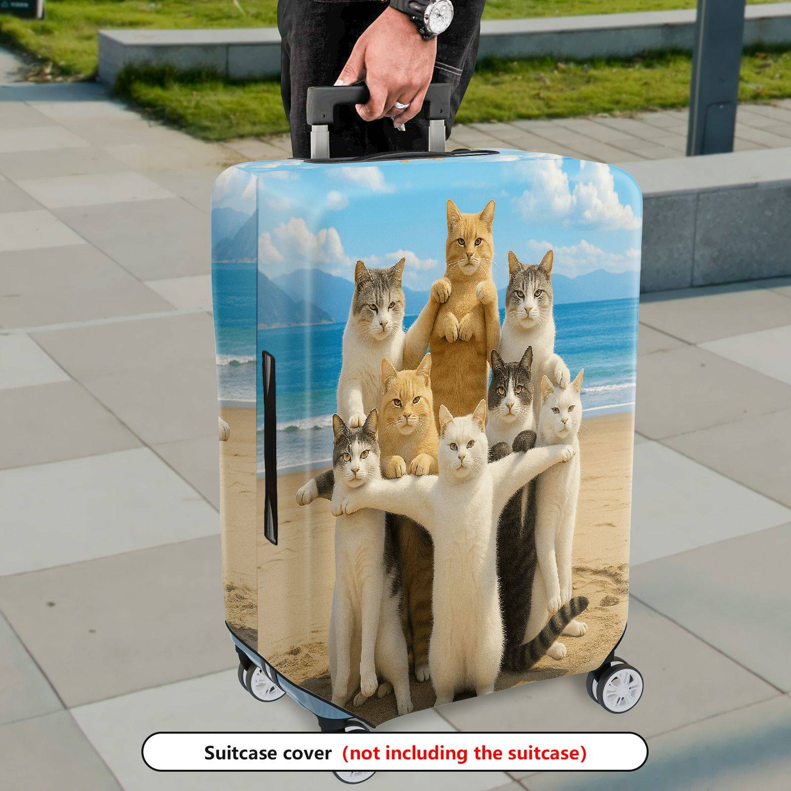 1-Piece Beach Cat Group Summer Fun Vibrant Cute Playful  Suitcase Luggage Cover, Stretch Protective Sleeve